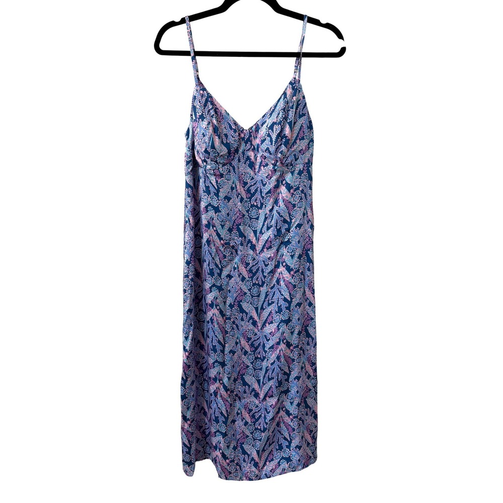 Lilly‎ Pulitzer Blue Pink Tropical Floral Viscose Midi Dress Size 4 015429